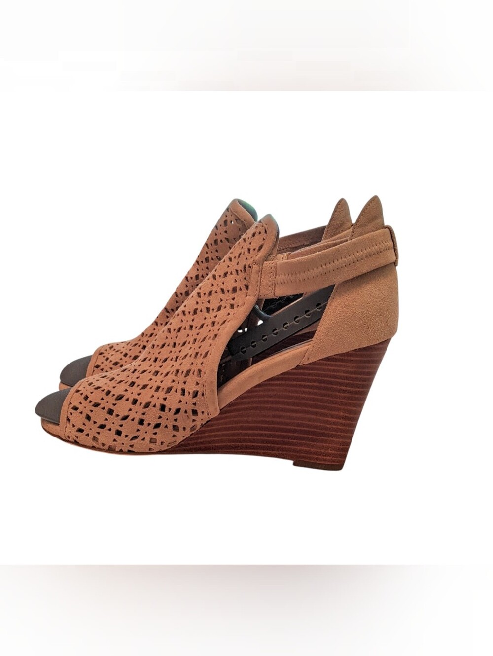 Cole Haan Women's Tan Laser-Cut Peep-Toe Slingback Platform Shoes Heels 8.5B